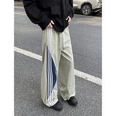 8XL-M加绒加厚条纹工装裤束脚休闲阔腿美式运动裤男K9116P58控78，男装休闲裤，电商D206-1