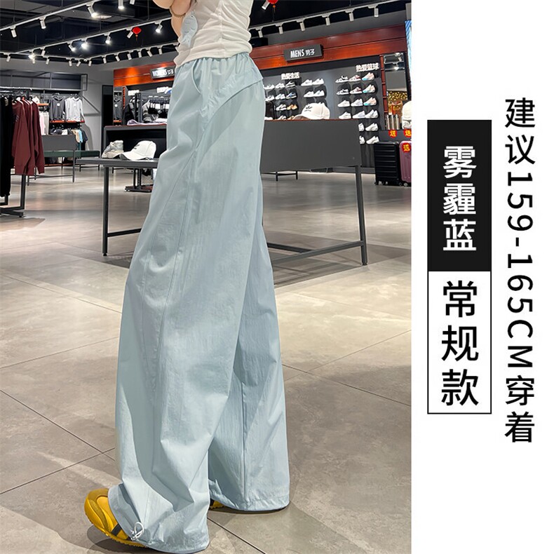 藏青色美式速干工装裤女夏季慵懒松弛感裤子小个子显高阔腿休闲裤图片