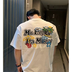 万针全刺绣工艺抖音得物高品质260克重磅纯棉双纱美式高街短袖T恤，男装T恤，电商A486