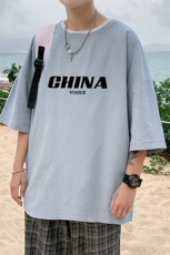 YT26001-P30亚短袖t恤男大码五分袖男宽松七分袖港风模特，男装T恤，电商A040