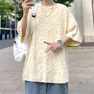 2023夏季新款T恤白色印花港风宽松透气中性风花纹短袖CS968-P45图片