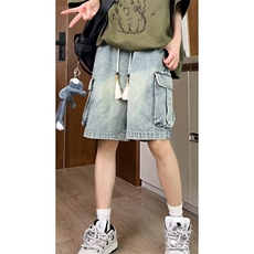 新中式工装牛仔短裤男款夏季风拼接中裤痞帅休闲五分裤N1152，男装牛仔裤，星座1116A（原606A-3）