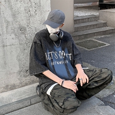 B239-1060-P38重磅美式复古水洗做旧字母几何图印花短袖T恤，男装T恤，星座514-2(原B239)