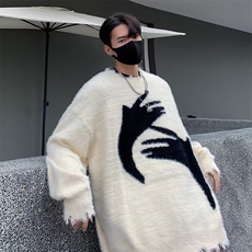 潮美式圆领毛衣男女秋冬季慵懒风情侣装潮牌宽松针织衫上衣，男装针织衫/毛衣，星座716-4