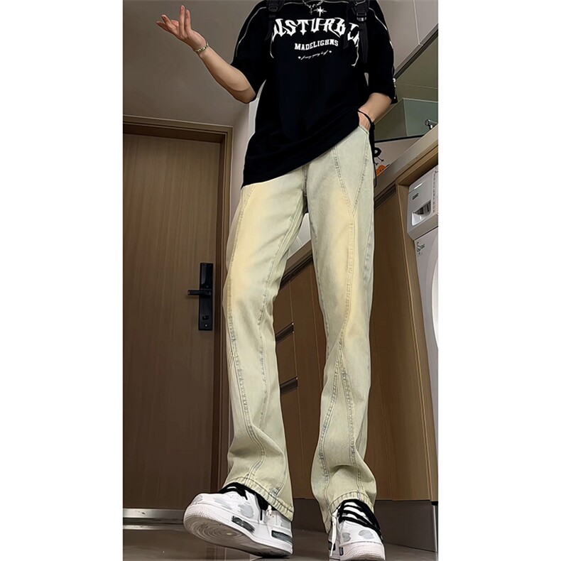 B221美式ins高街暗黑小众拼接修身牛仔裤LK24157-P60控78,男装牛仔裤,电商B221