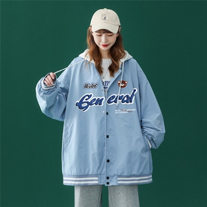 中性风  秋季百搭宽松夹克情侣连帽棒球服外套女G622 P65控78图片