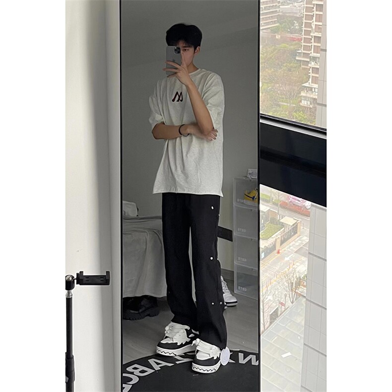 B221美式ins高街小众排扣直筒休闲西裤LK23008-P60控78,男装休闲裤,电商B221