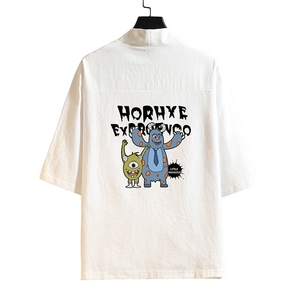 HF59048-P40风汉服男开衫外套七分袖道袍 砖墙挂拍图片