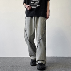 217-2-K1591-P55美式高街黄泥染牛仔裤男春季宽松直筒阔腿休闲裤，男装牛仔裤，星座217-2