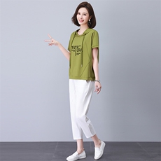 长期现货，2023夏装新款韩版宽松显瘦字母印花连帽休闲套装女大码，女装套装/套裙，涵誉