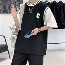 2025夏季华夫格套装男青少年两件套港风套装TZ227-P55，男装休闲套装，电商A062