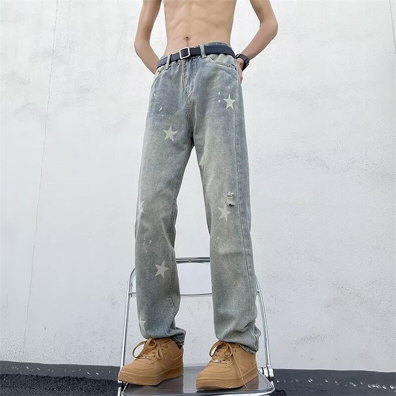 美式vibe裤子高街水洗牛仔裤男设计感小众拉链裤K766P40,男装牛仔裤,星座1116-2