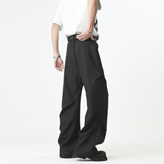 褶皱分割垂感西裤美式微喇cleanfit阔腿长裤504-K871-TP42控78，男装西裤，星座504