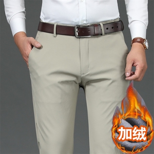 秋冬男士加绒加厚休闲裤纯色弹力西裤保暖直筒裤 518有现货 外贸图片