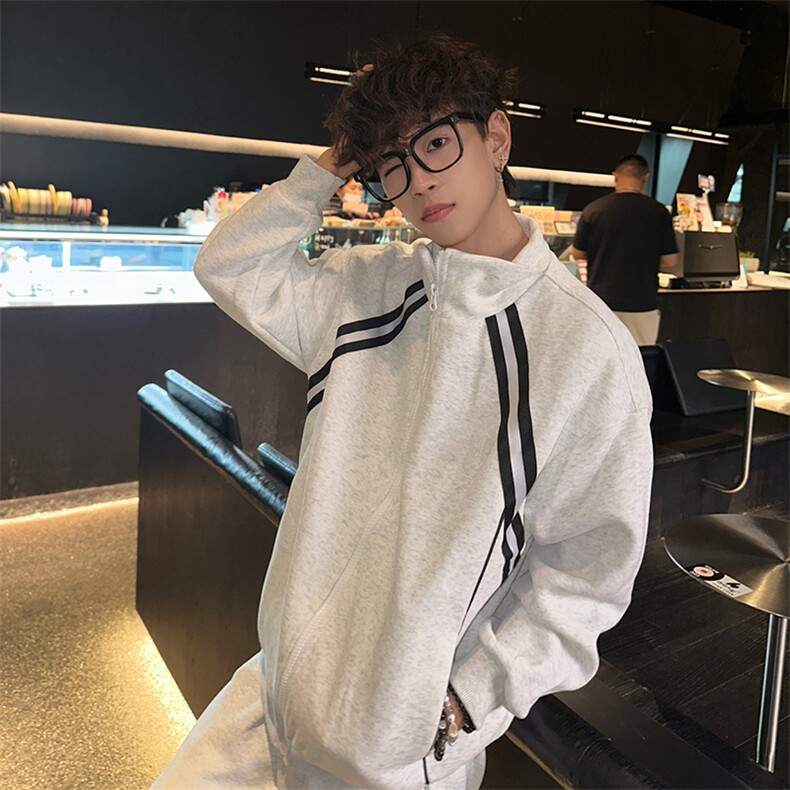 抖音得物高品质二开25秋冬美式重磅结构织带撞色立领卫衣外套W70，男装卫衣，电商A486-1