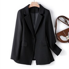 黑色西装外套女小个子春秋韩版修身休闲薄款中长款二八月女单西服，女装西装，韩蔻秀