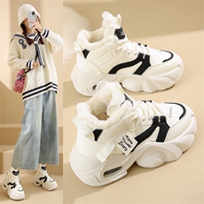 韩版老爹鞋女2024冬季加绒保暖高帮ins潮学生休闲棉鞋女，女鞋休闲鞋，电商A223