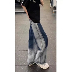 龙叨叨新款牛仔裤男复古美式宽松弯刀休闲阔腿裤子秋季LX3333-P54图片