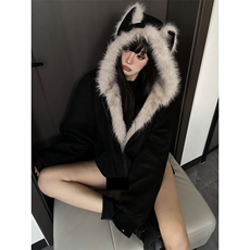 网图座山雕秋冬季连帽猫耳朵棉衣男女情侣装棉服外套潮流特P99，男装棉衣，电商C306-1