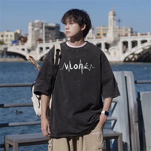 抖音得物供货 240克重磅现货宽松美式纯棉水洗做旧印花T恤ATSX14图片