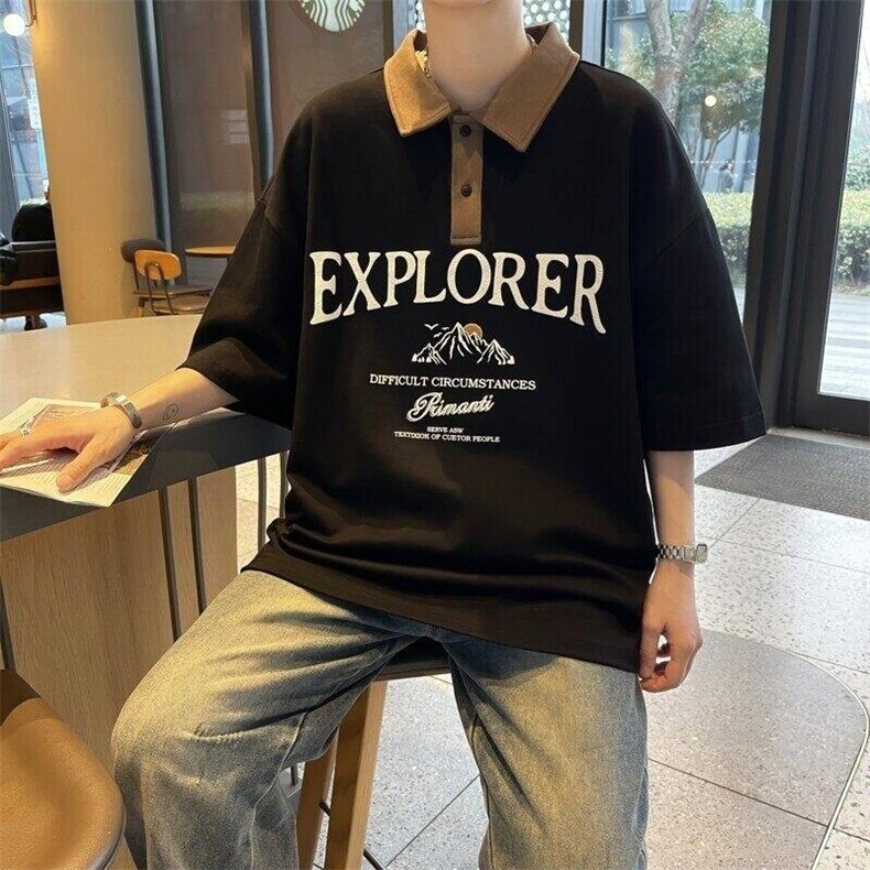 25063-特P40夏季时尚休闲T恤男打底衫港风宽松翻领短袖POLO衫,男装T恤,电商D310B