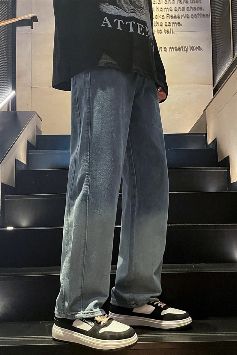 美式高街渐变色牛仔裤港风男女高级垂感直筒阔腿裤B381-1/773P48,男装牛仔裤,电商B381-1