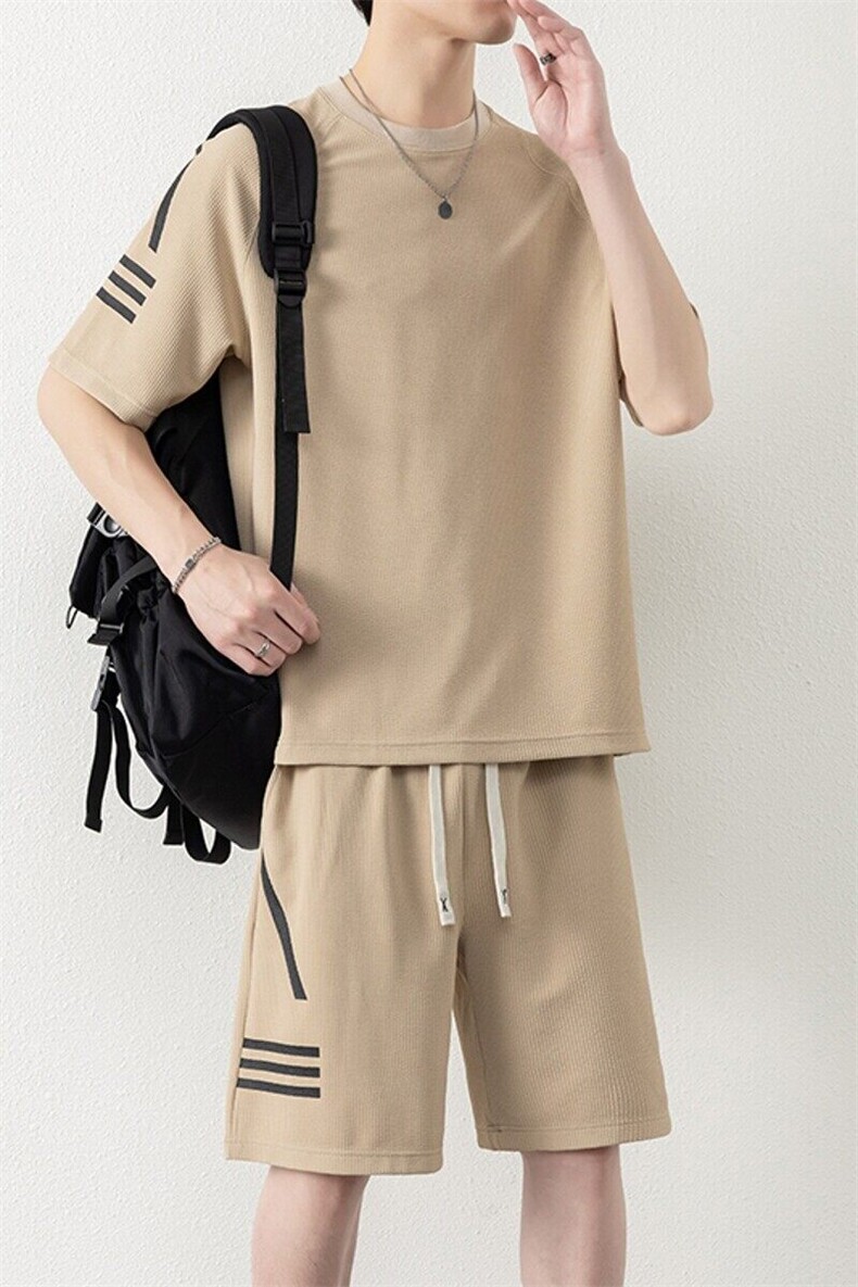 纯色二开TZ25307-特P55运动套装男夏季新款潮流休闲宽松短袖T恤,男装T恤,电商D310B