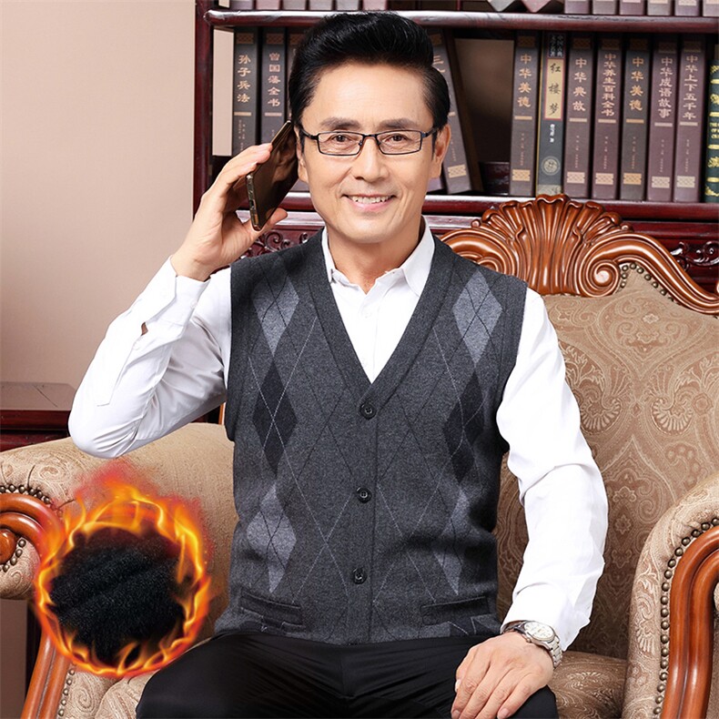 春秋季无袖开衫男爸爸装印花针织衫中老年人爷爷冬季毛衣2023新款,男装针织衫/毛衣,电商B212（原钱塘6029）