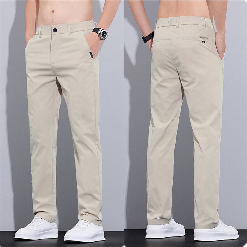 春夏新款男士冰丝裤休闲裤男裤纯色百搭弹力透气直筒裤舒适商务裤，男装休闲裤，星座224-1