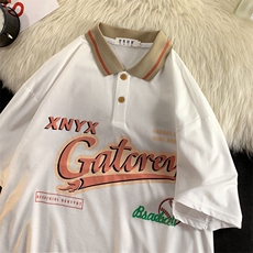 翻领polo衫男短袖夏季ins潮牌港风宽松潮流百搭半袖t恤PL051-32，男装Polo衫，星座308B-1