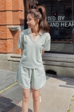 polo领短袖T恤短裤两件套女2025夏季新款减龄学院风休闲运动套装，女装套装/套裙，2C088