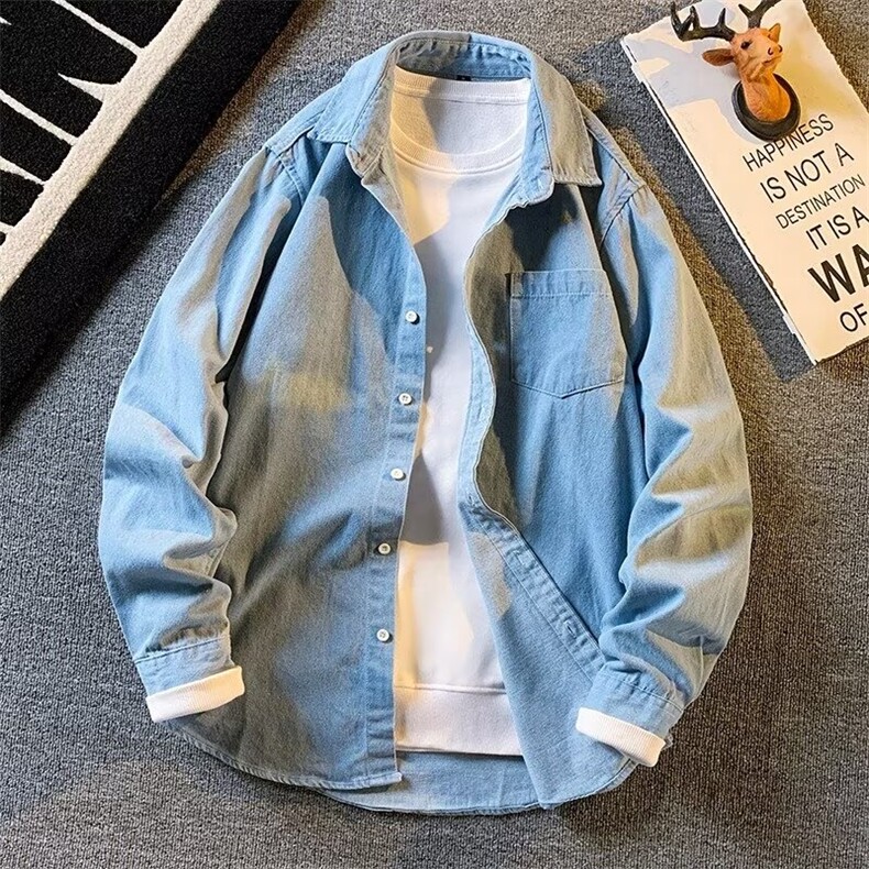 2026春秋季日系复古水洗工装牛仔衬衫男潮牌宽松休闲衬衣CS1/P44，男装衬衫，星座506B