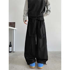 8XL-M休闲裤男美式高街纯色绑带宽松跳舞直筒裤潮K9127P68控98，男装休闲裤，电商D206-1