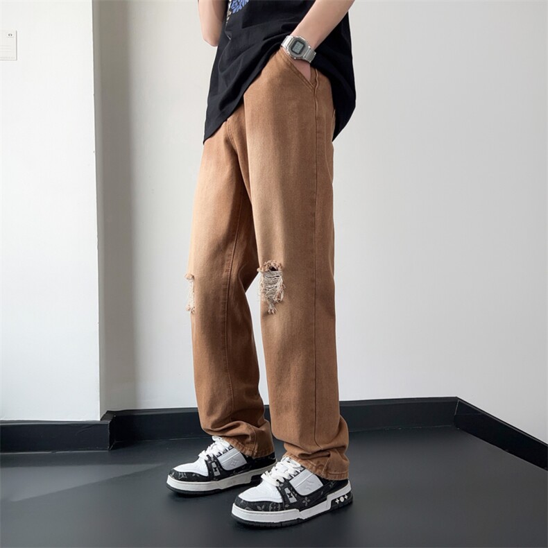 美式牛仔裤男春季ins潮牌宽松阔腿长裤港风炸街痞帅裤子N09-P45图片