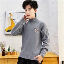 秋冬中领毛衣男套小猫头长袖外套男毛衫打底针织衫高领米M228P35，男装针织衫/毛衣，星座1207