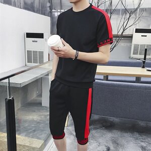 休闲运动T恤两件套圆领套装短款时尚短裤T恤套装DS81TP55图片