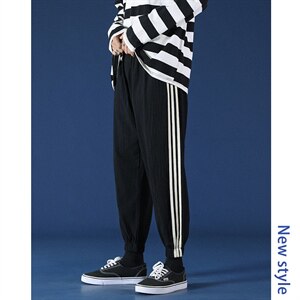 2021秋季新蒙马特港风大码男日系条纹九分棉麻休闲裤K2001-P35图片