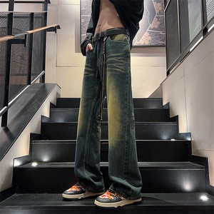美式高街复古水洗做旧直筒微喇牛仔裤男女cleanfit裤子GN520-P48图片