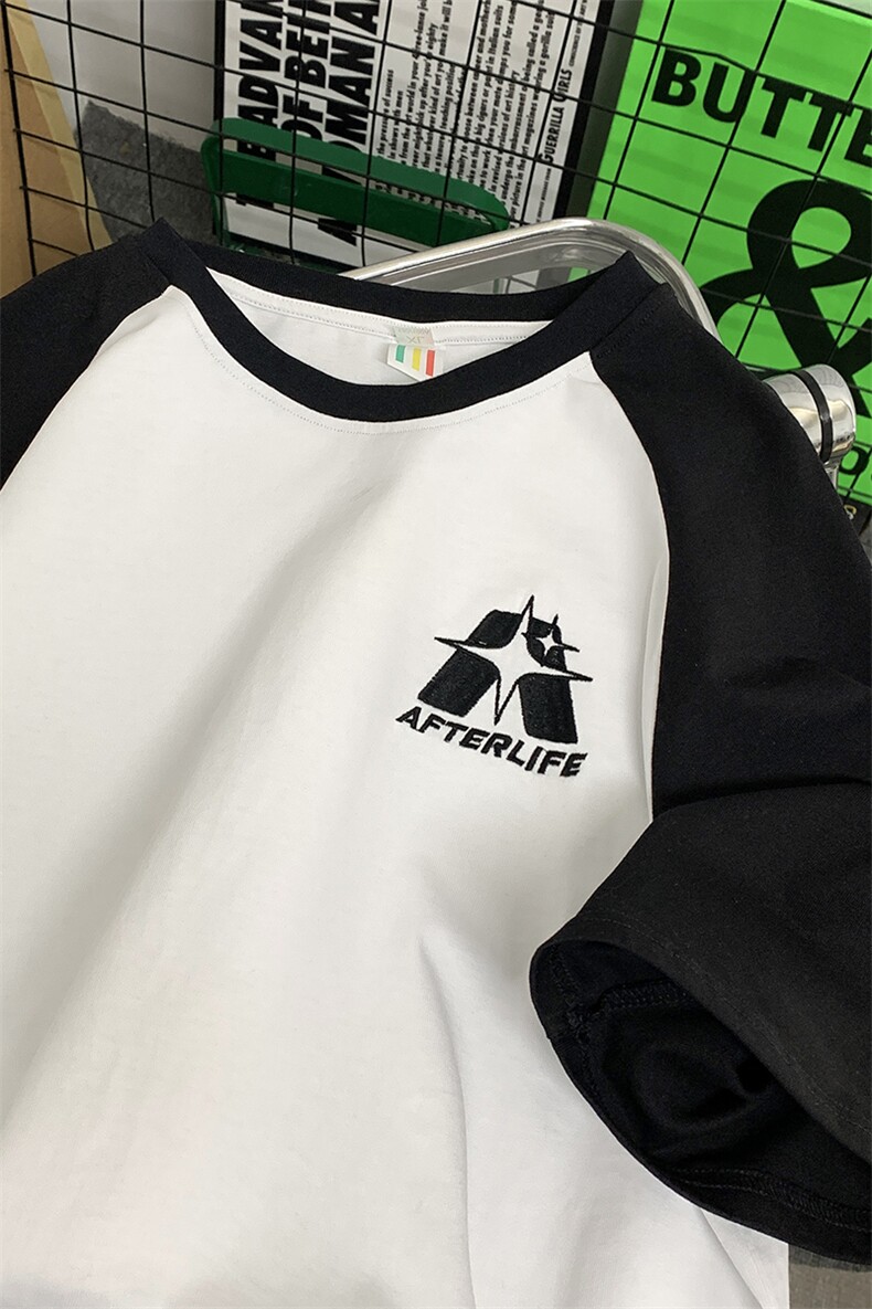 数据爆插肩袖刺绣港风宽松短袖男T恤X416b-1-DT502-P40限58,男装T恤,星座416B-1
