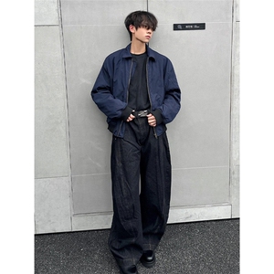 P15-P54 藏蓝色美式复古短款外套男cleanfit风高级感痞帅棒球服图片