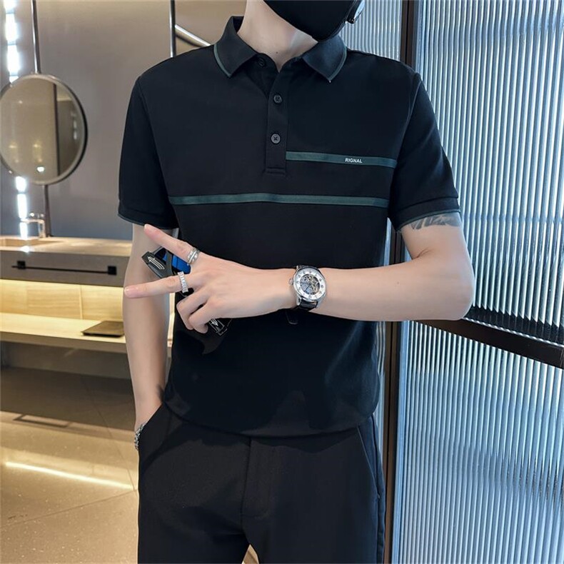 2024织带设计大码夏季短袖T恤翻领Polo衫T0240-特P40,男装T恤,电商D342