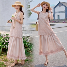 粉色温柔甜美减龄初恋无袖长裙新款初恋显瘦气质假两件连衣裙女夏,女装连衣裙,难舍钰依, 粉色温柔甜美减龄初恋无袖长裙新款初恋显瘦气质假两件连衣裙女夏,女装连衣裙,难舍钰依,