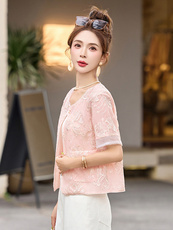 新中式外套女2025夏季新款小个子洋气刺绣复古盘扣唐装短上衣，女装短外套，韩宇舍