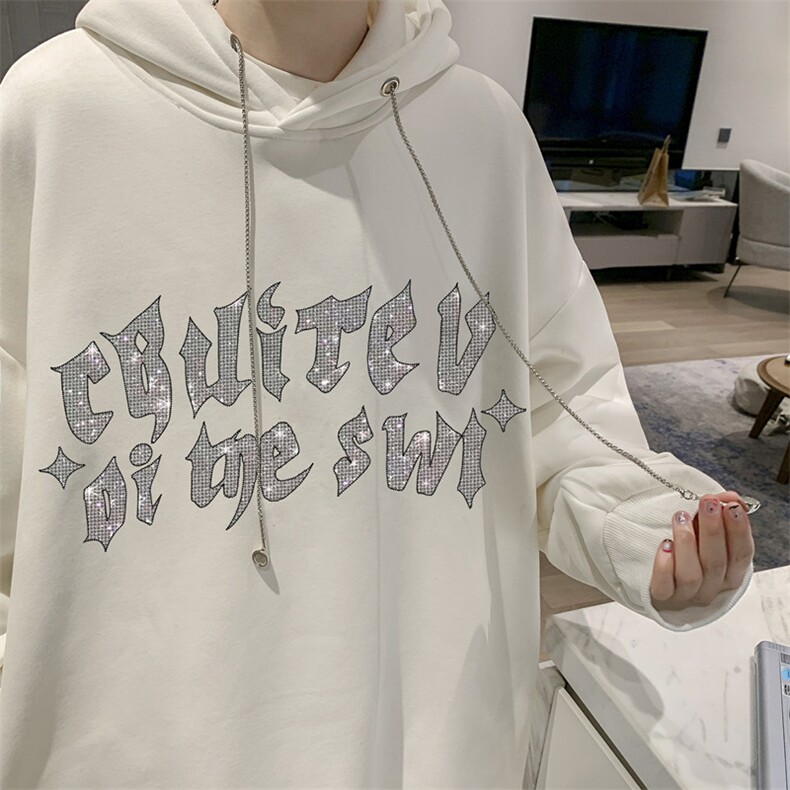 加厚春季潮牌潮烫钻情侣卫衣连帽美式复古hiphop高街外套图片