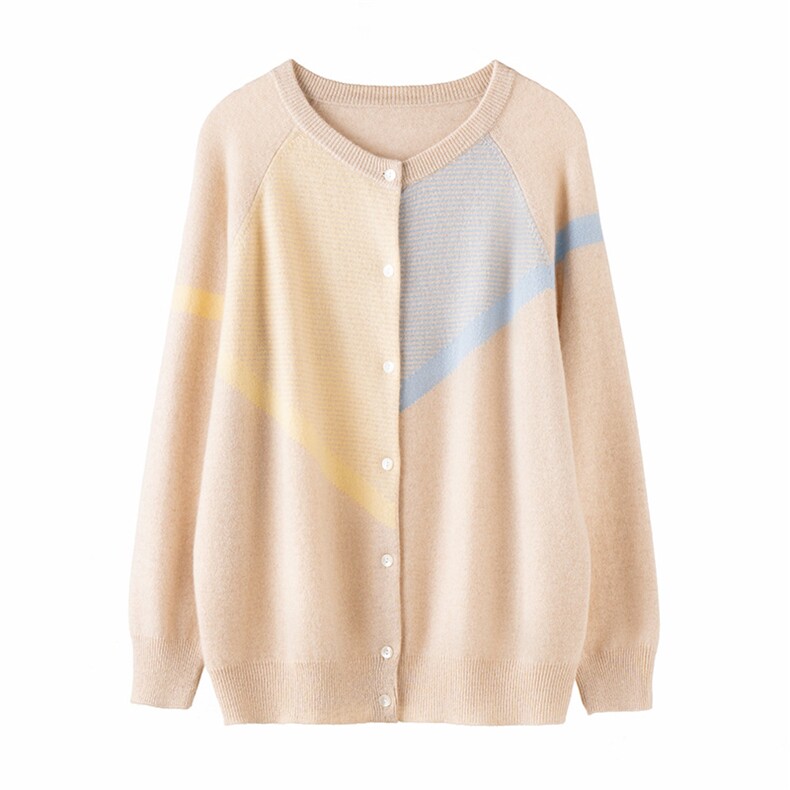 2025秋冬新款女羊绒100纯羊绒温柔拼色羊绒外套羊绒上衣羊绒开衫，女装羊绒衫，濮尚羊绒