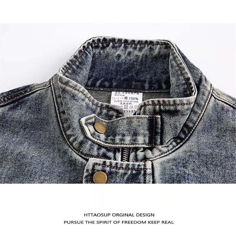复古水洗蓝牛仔外套女春秋季情侣款拉链撞色夹克网图JK1242-P78,男装夹克,星座302B-3