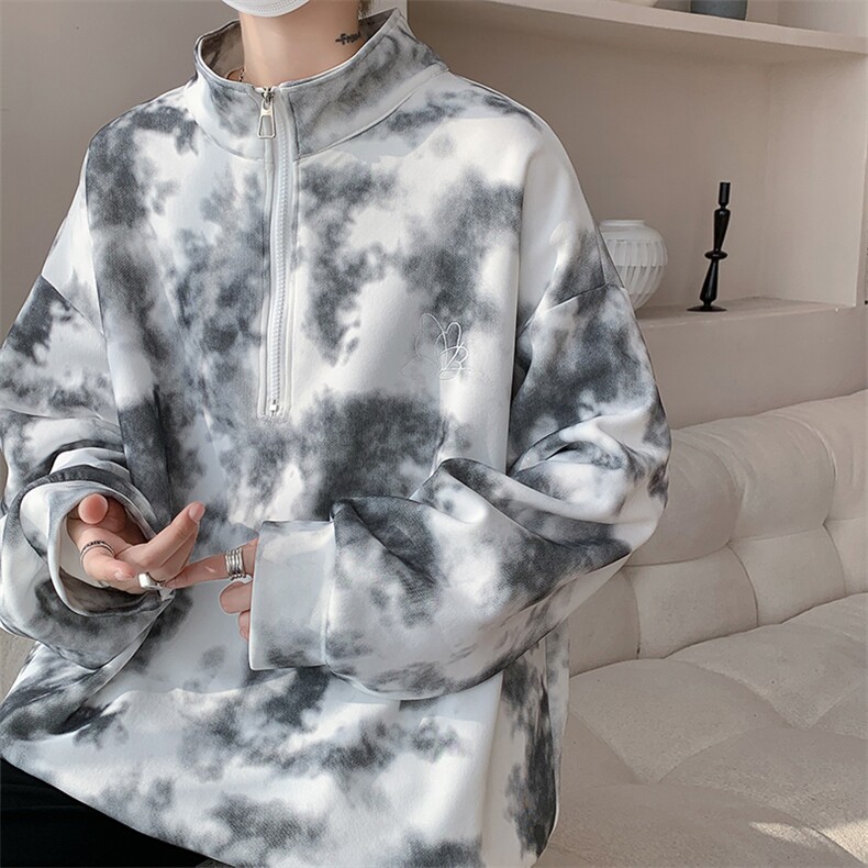 现货WY10083-特P45控88新款面料扎染高品质宽松立领卫衣,男装卫衣,电商A059