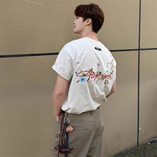 万针全刺绣工艺抖音得物高品质260克重磅纯棉双纱美式高街短袖T恤，男装T恤，电商A486