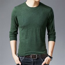 新款男士纯色羊毛针织衫圆领打底衫男装休闲百搭时尚内衣P50图片