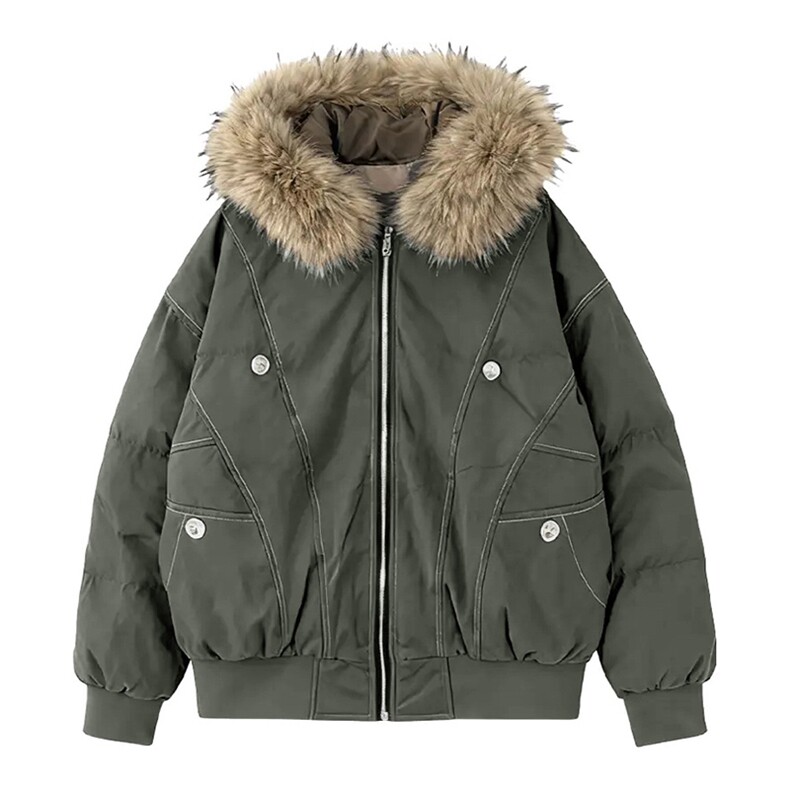 现货重磅boxy短款棉衣座山雕大毛毛领男女棉服水洗工装厚外套，男装棉衣，电商A486